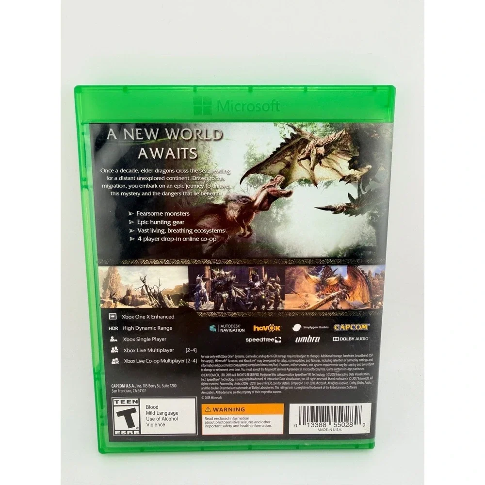 Monster Hunter World Xbox One 2018 Capcom Action RPG Game HDR‎ Enhanced T Rated